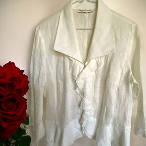 Melanie Lyne White Linen Ruffle Blouse